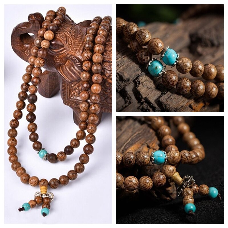 mehrschichtig 108 Holz Perlen Lotus Sandelholz Buddhistischen Buddha Rosenkranz Meditation Yoga Holz Gebetskette Mala Armbinde Halskette