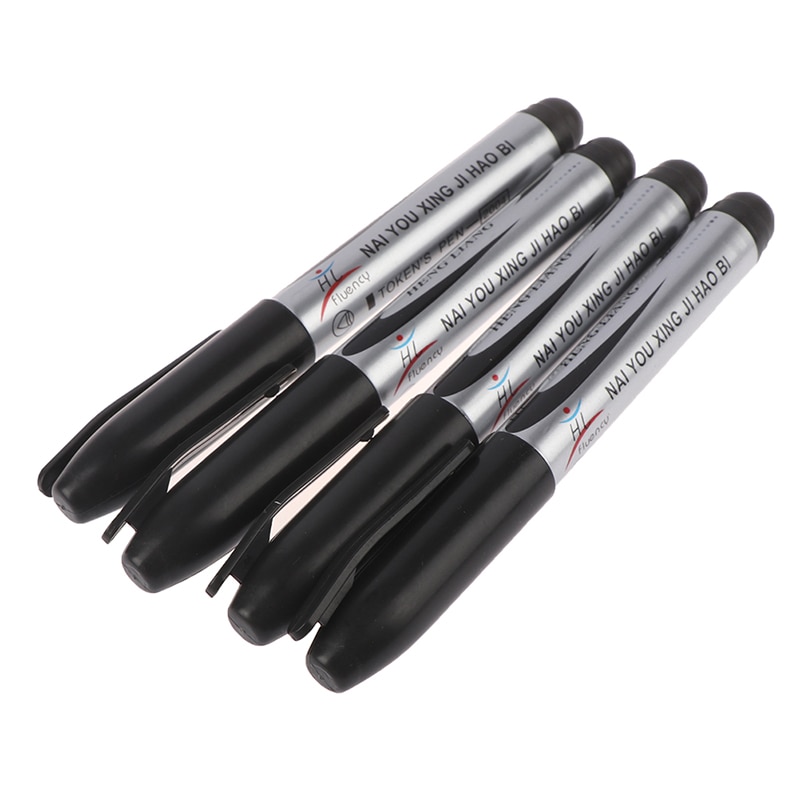 4 Stuks Black Permanente Olie Marker Pen Token Pennen Voor Papier Metaal Glas Markering Pen Kantoor Schoolbenodigdheden Grote Capaciteit pen