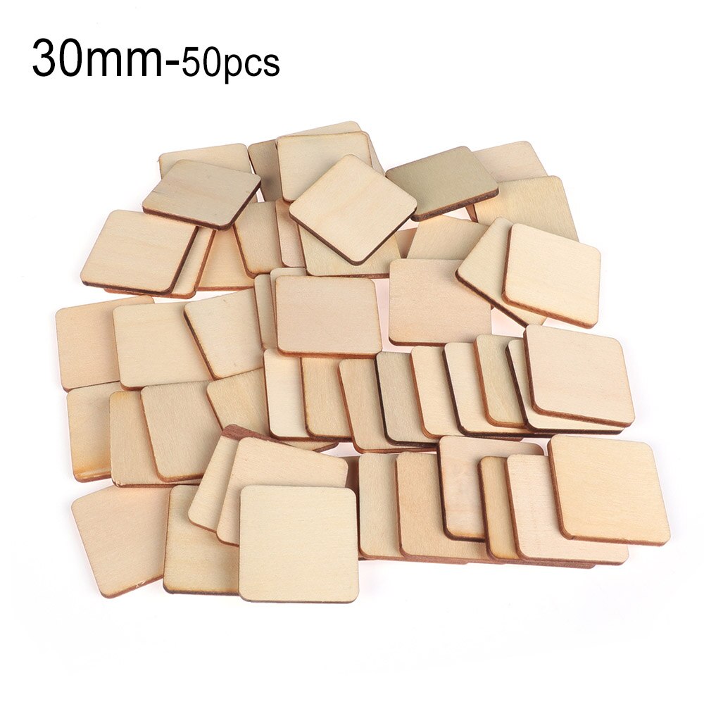 10/50/100 pièces pyrogravure projets jeux Scrapbooking modèle de construction carré non fini pièces en bois Plaque vierge pour bricolage Craft: 30mm-50pcs