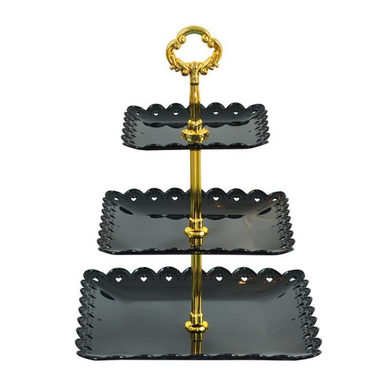 3-Tier Round Tray Food Serving Plate Wood Snack Deseert Plate Teaboard Natural Tea Food Server Dishes Drink Platter: black