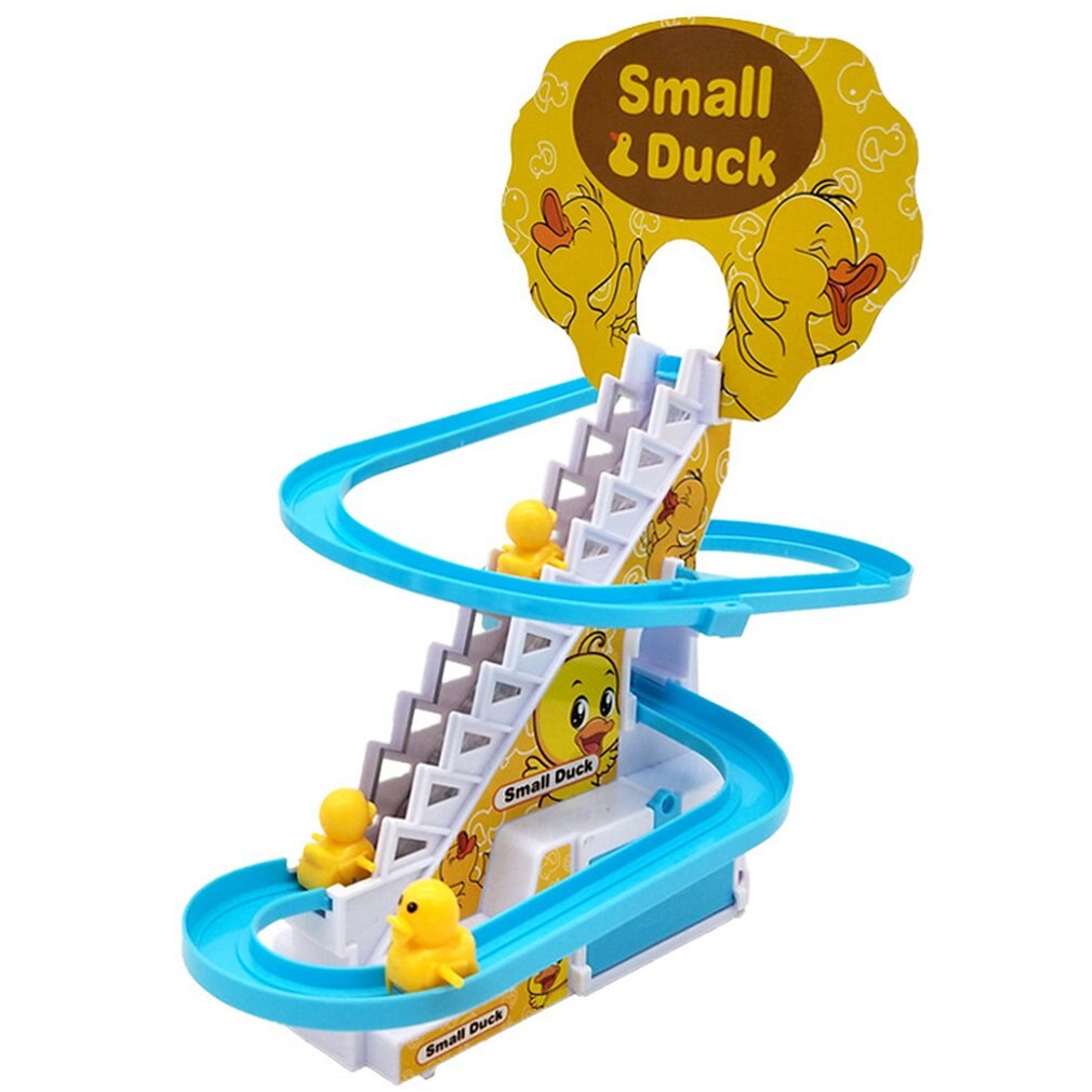 Children's toy diy rail track push toy little duck climbing stairs toy electric stairs music educational toy for children: 1 set