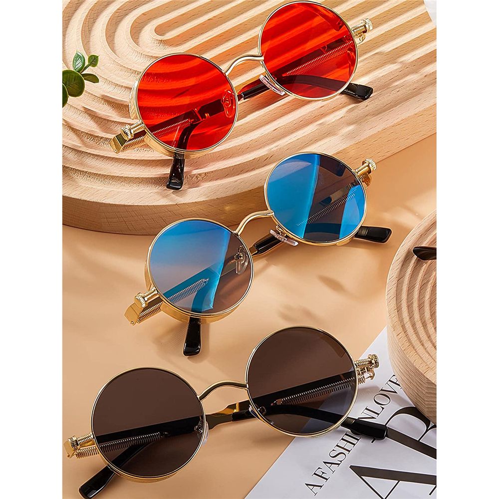 Steampunk Frauen Männer Runde Sonnenbrille Metallrahmen Brillen UV400 Schutz gotisch Jahrgang-Party Zubehör