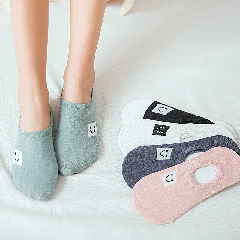 5Pairs = 10 Stuks Mode Vrouwen Sokken Katoen Onzichtbare Sokken Leuke Uitdrukking Meisje Sokjes Harajuku Ademend sokken