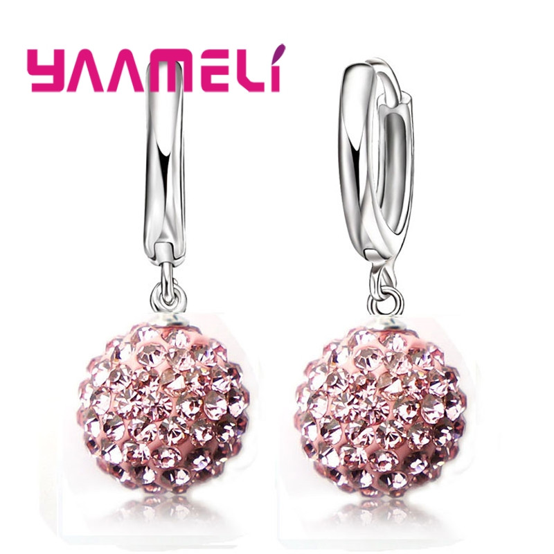 Pendientes de plata esterlina 925 para mujer y niña, aretes de cristal austriaco con bola de discoteca, aro con palanca trasera, joyería Huggie,: cromo negro