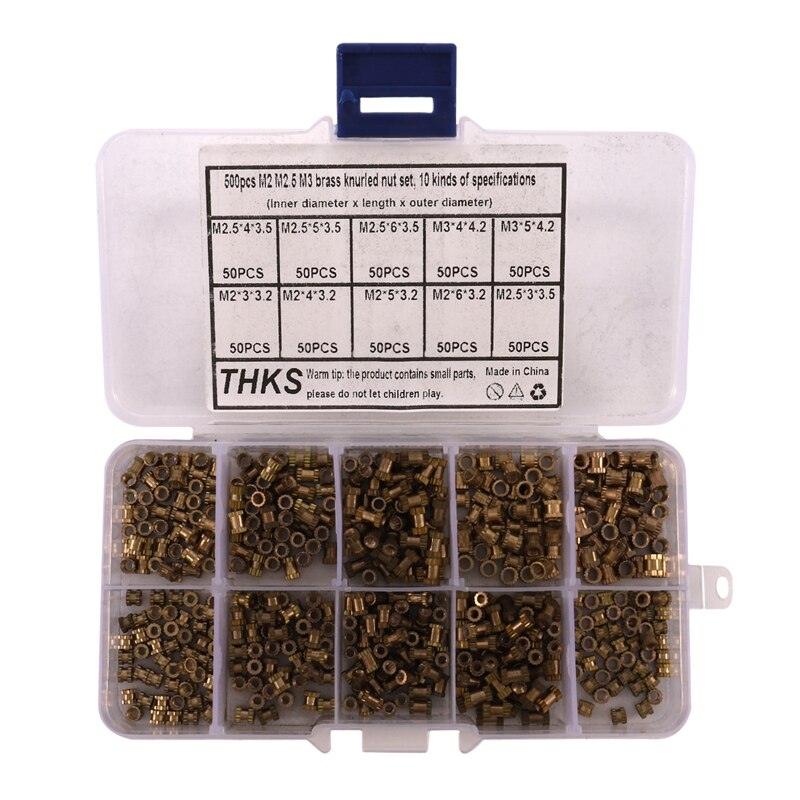 500 Pcs M2 M2.5 M3 Female Thread Copper Knurled Threaded Insert Embedment Nuts Assortment Kit Tool Embedded Parts Fastener: Default Title