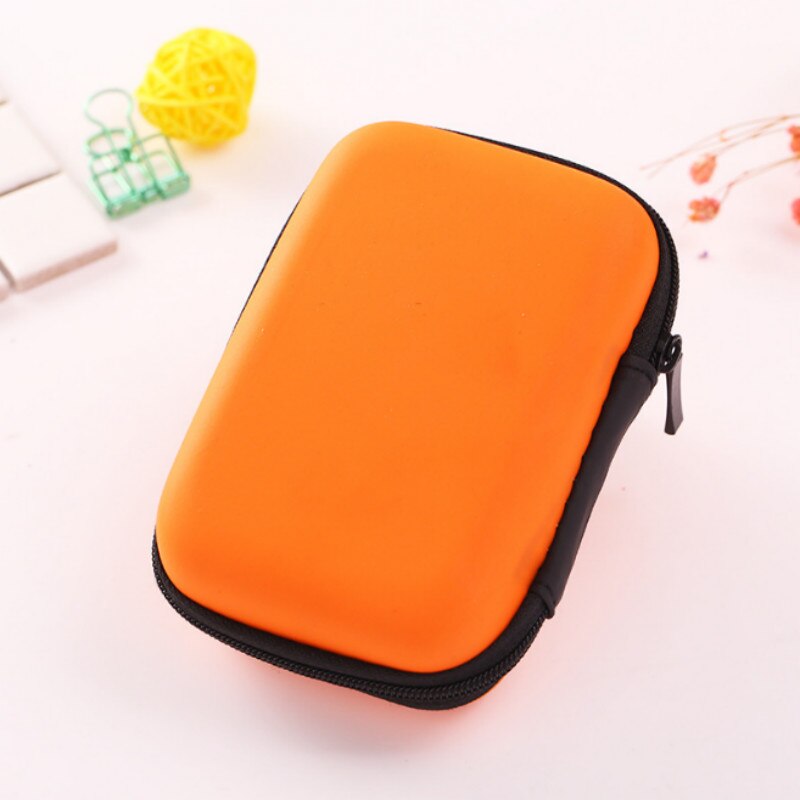 Portable Mini Zipper Hard Earphone Organizer Case Travel PU Leather Protective USB Cable Earbuds Case Bag: orange