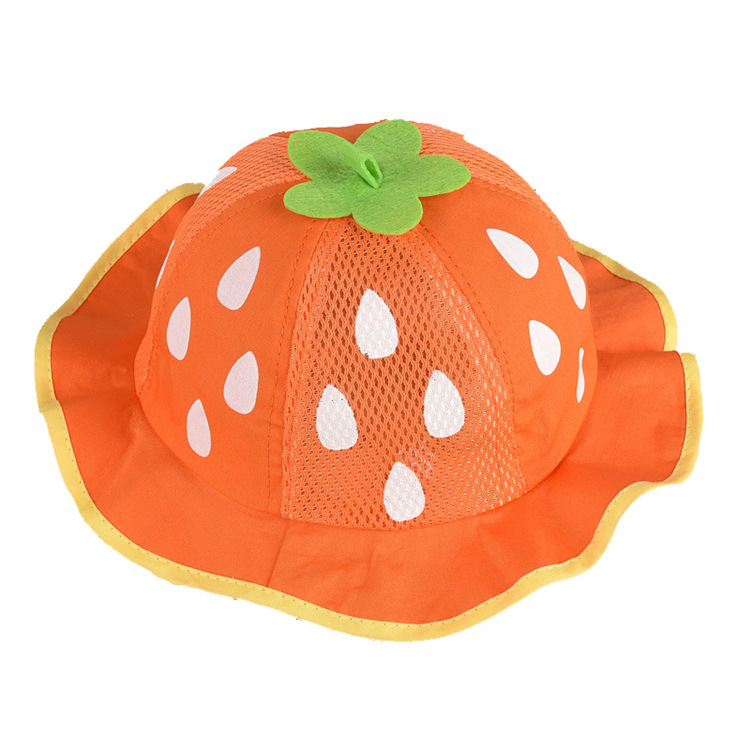 Flickor hatt hink hattar söt nät solmössa prick spädbarn mössor jordgubb små mössor sommar baby kläder: Mesh orange
