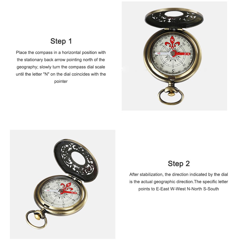 Retro Bronze Pocket Compass Antique Survival Gear for Outdoor Hiking Navigation Retro Pocket Watch Compass Outdoor Tool