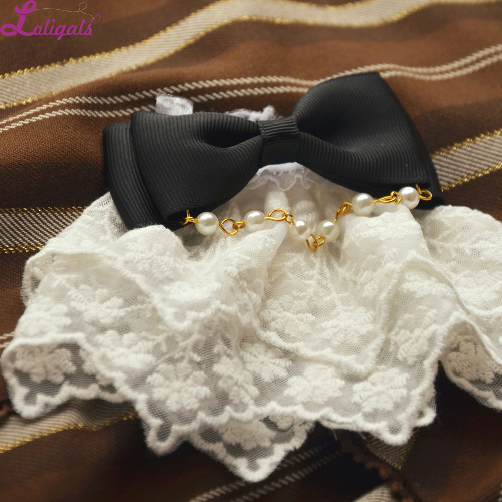 Gorgeous Lolita Armband Kant Manchetten met Boog Knoop: Black