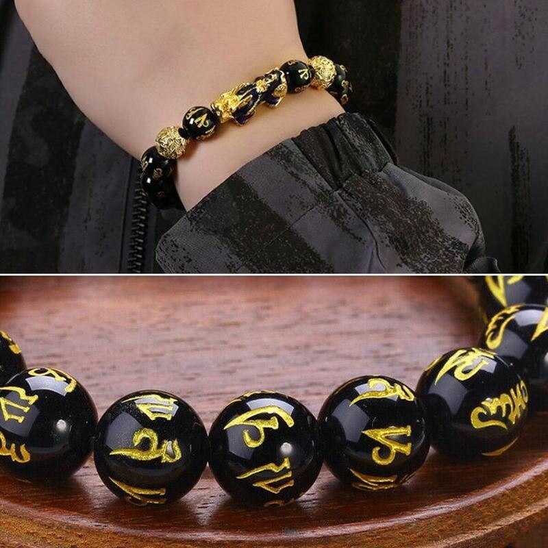 Zand Goud Dappere Armband Pi Xiu Feng Shui Zwart Obsidiaan Polsband Rijkdom Trekken Vrouwen Goede Kralen Stone Armbanden Voor Mannen s9Y9