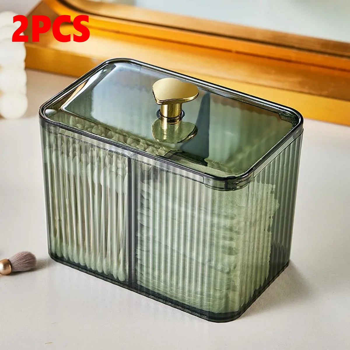 Qtip – distributeur de support transparent pour salle de bain, pot d'écouvillon/tampon/boule, conteneur, boîtes de rangement de cosmétiques pour vanité: vert clair
