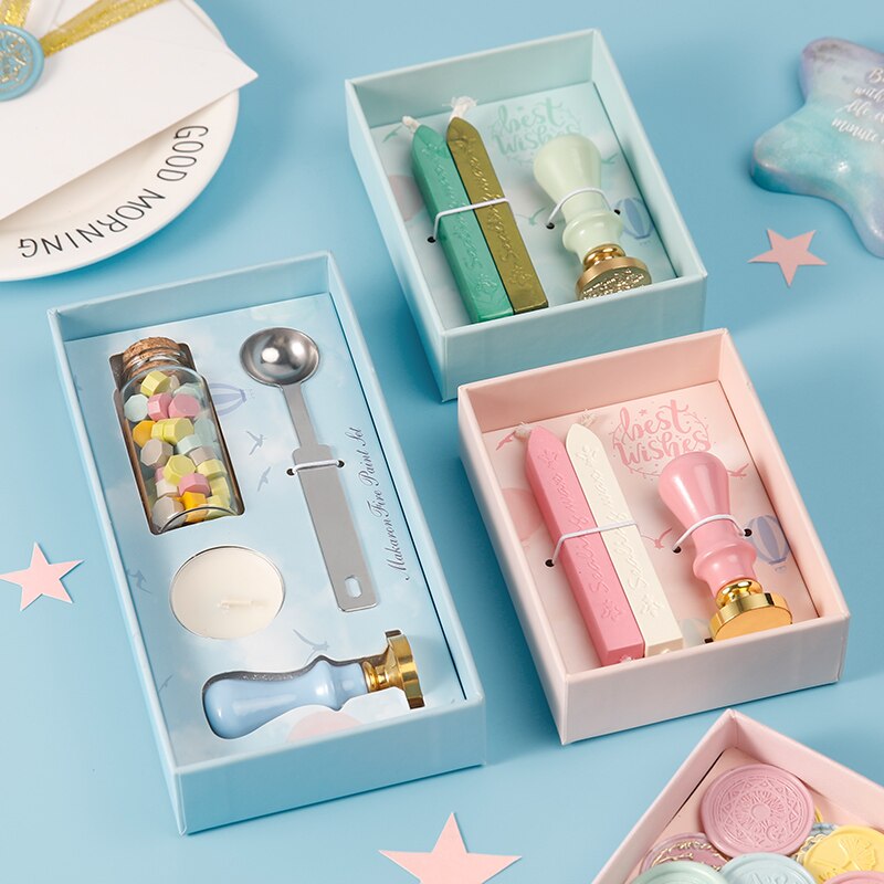 Macaron farve voksforsegling voks partikel sæt brand maling voks boks fødselsdag segl kuvertstempel bryllupsinvitation voks segl stempel