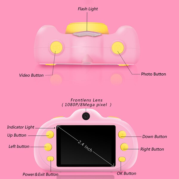 Mini 8.0 mp lasten hd-digikamera kannettava koulutus lasten kamera täysvärinen 2.4 tuuman lcd-kamera söpö syntymäpäivä/joulu g