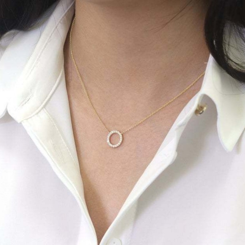 Moda tendência elegante jóias simples círculo de cristal pingente colar cor dourada unquie feminino colar festa presente atacado