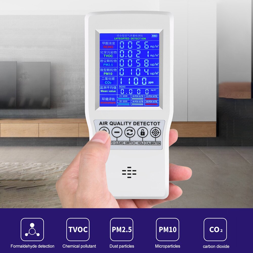 KKMOON Digital LCD Formaldehyd Detektor HCHO/TVOC/CO2/PM2.5/PM10 Tester AQI Luft Monitor Gas analysator