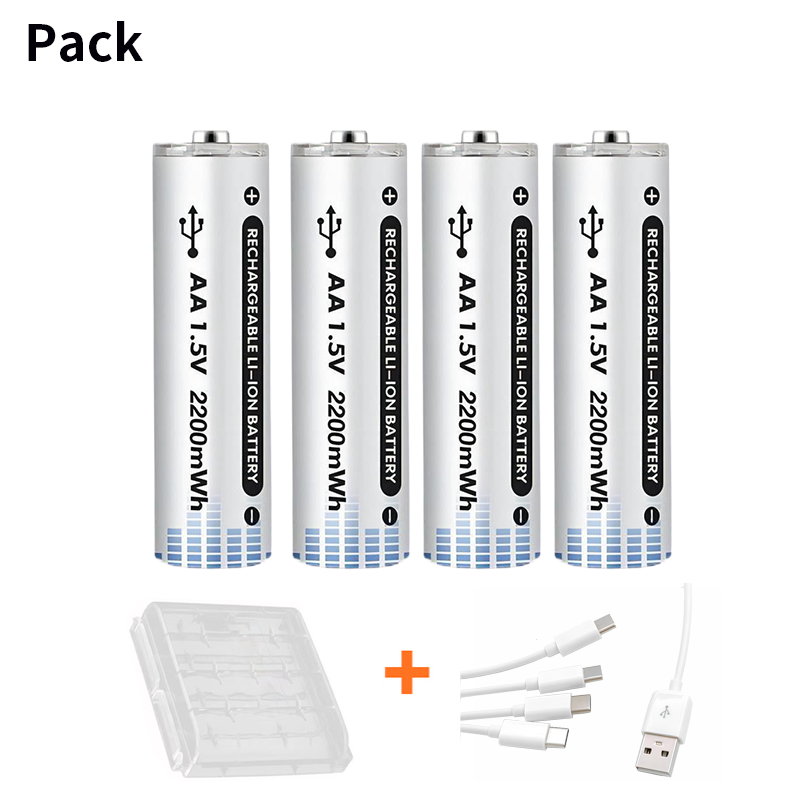 Batería recargable de iones de litio, pila AA, USB, tipo c, gran capacidad, 1,5 V, 2200mWh, carga rápida, para ratón de juguete: YELLOW