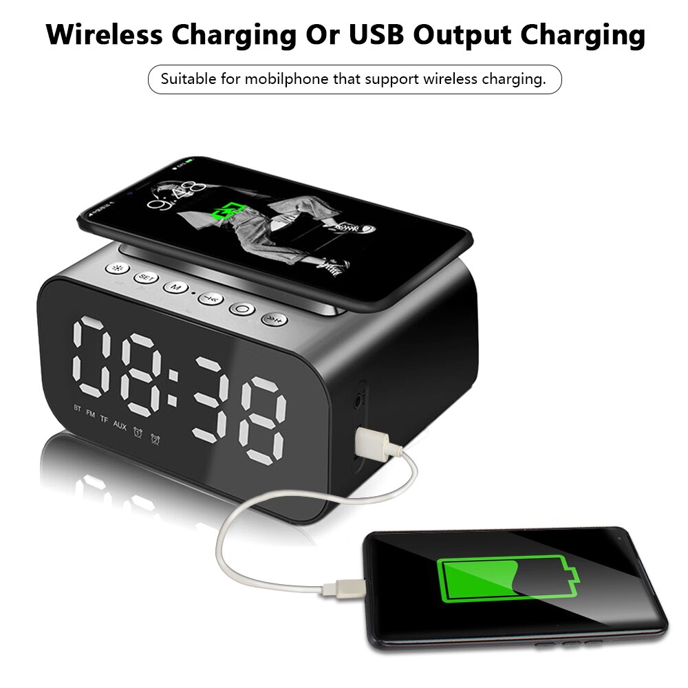 Fm Radio Desktop Clocks Wireless Charger Alarm Clock Bluetooth Speaker USB Fast Charger Home Decorations LED Smart Digital Clock