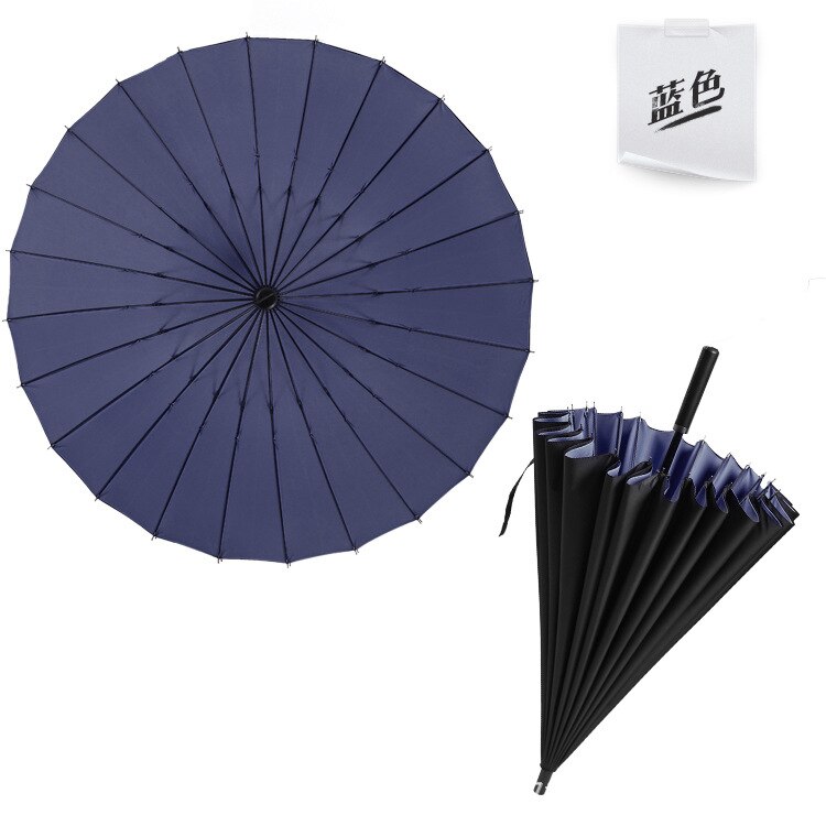 Women Travel Parasol Rain Umbrella Men Long Handle Big Golf Umbrella 24K Strong Double Windproof Glassfiber: navy