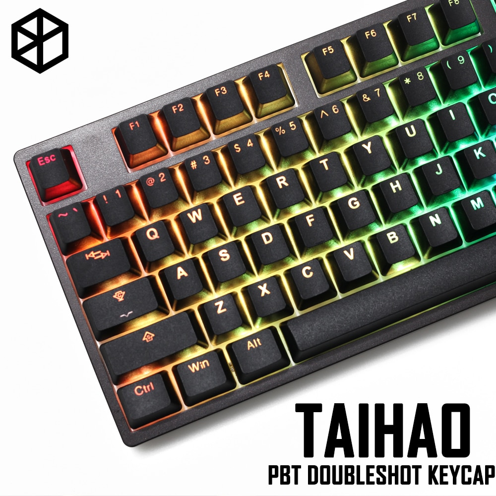 Taihao pbt double tir keycaps pour bricolage jeu mécanique clavier rétroéclairé casquettes oem profil lumière à travers le noir