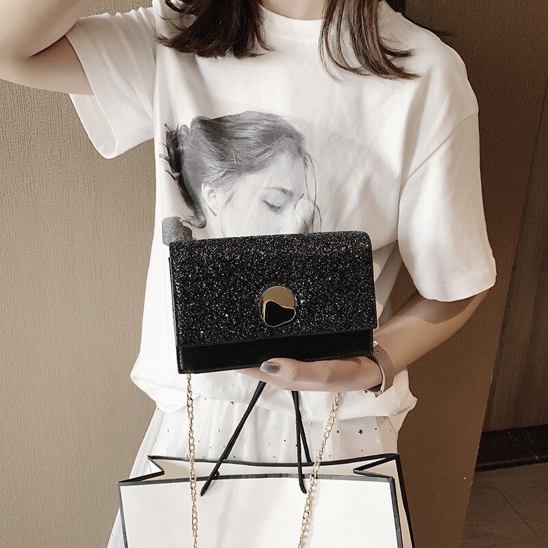 Women's Bag Mini Bag Women's Messenger Bag Sequin Chain Lock Square Sling Bag clutches women YUBAI