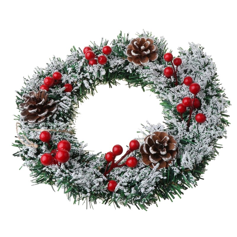 Christmas Wreath Artificial Pinecone Red Berries Garland Hanging Front Door Wall DIY Hanging Weaved Garlands Year