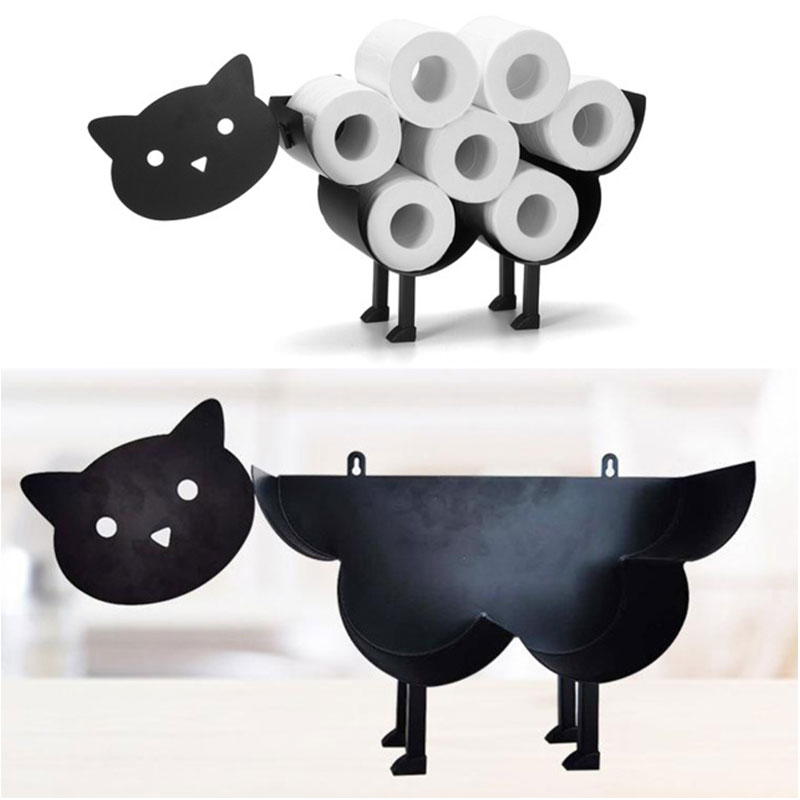 Portarrollos de papel higiénico de gato negro, accesorios de cocina para baño, estante de almacenamiento de pañuelos, rollo de hierro fundido, decoración, novedad