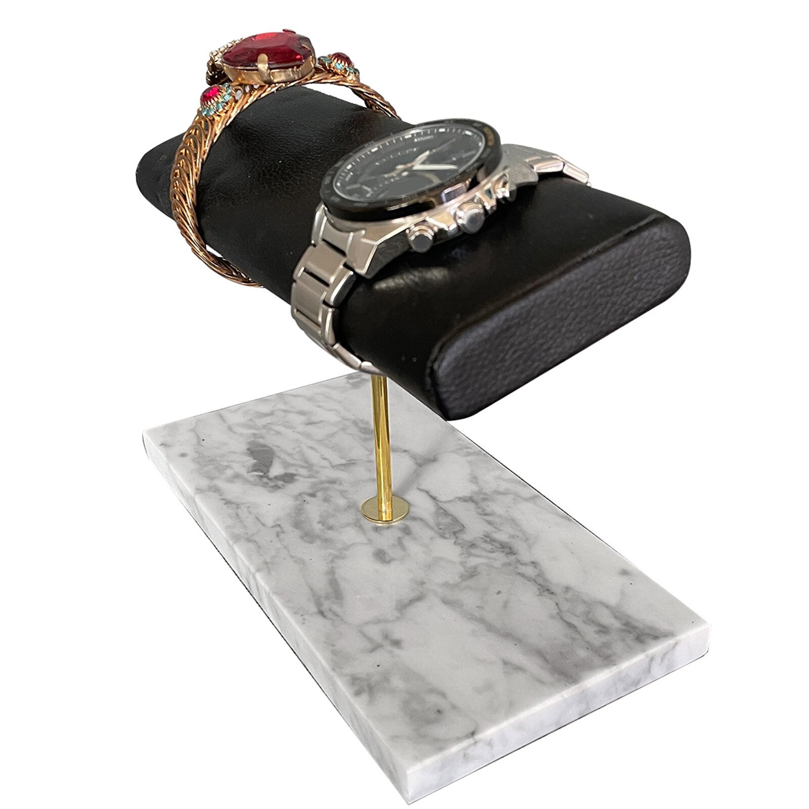 PU Leather Marble Watch Stand Holder Bracelet Bangles Watch Placement T-Bar Rack Jewelry Hard Display Stand Storage Holder