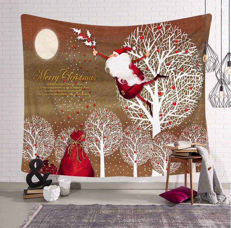 Tapisserie murale en tissu imprimé de noël | Tapisserie psychedelique à la , décoration murale Festive pour la maison: 1
