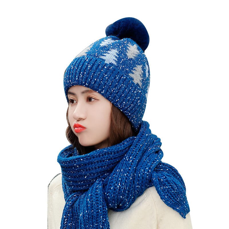 Dames winter sjaal muts set dames gebreide warme dikke roze mutsen mutsen met pompon dames effen kerstboom lange sjaals rood