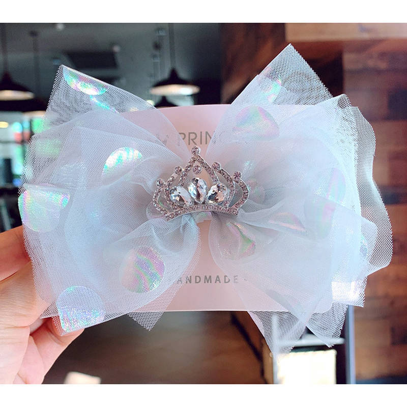 Balleenshiny Pailletten Dot Mesh Kinderen Grote Boog Kroon Haarspeld Prinses Baby Meisje Hoofddeksels Accessoires Baby Kids Hair Clips