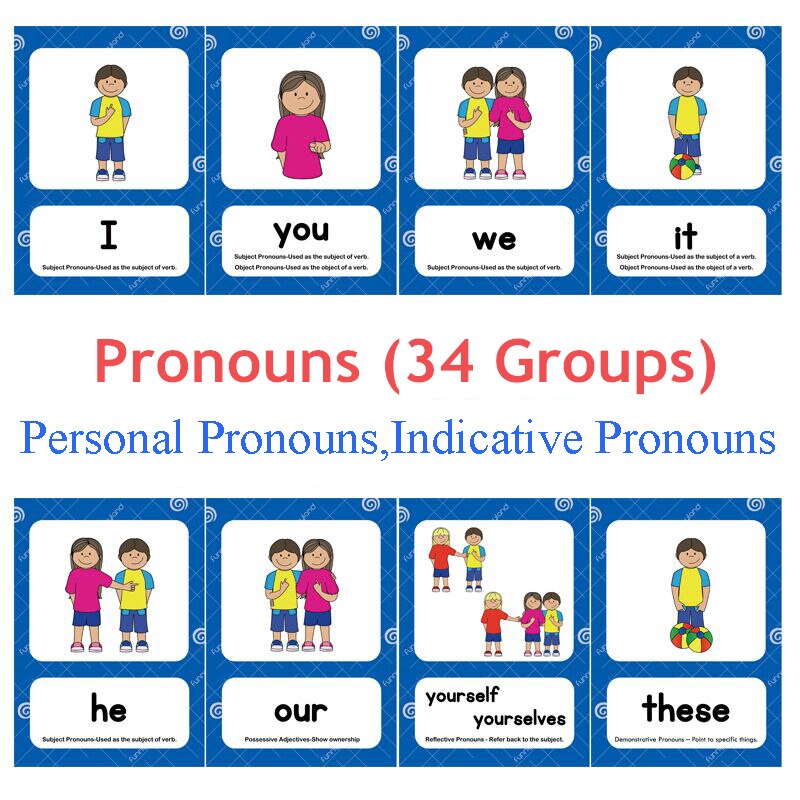 120 Groepen/Set Synoniemen Antoniemen Engels Woord Leren Kaart Flashcards Puzzels Voor Kinderen Kinderen Juguetes Educativos Speelgoed: Pronouns