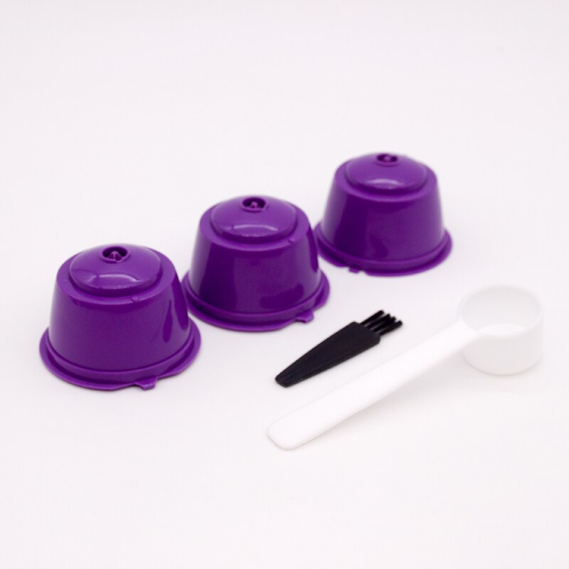 3 st återanvändbara nespresso kaffekapslar filterkopp för nescafe dolce gusto dripper påfyllningsbara kaffekapslar med skedborste: Lila 3