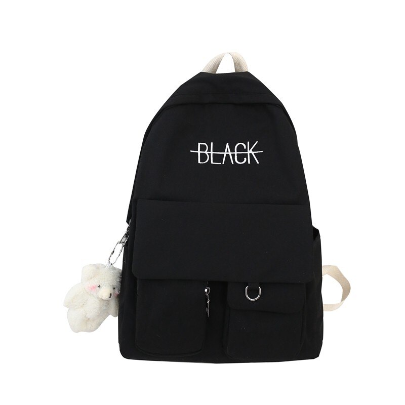 Nouvelle tendance femme sac à dos sacs d'école imperméables pour adolescentes grande poche Nylon couleur bonbon collège sac à dos Mochila: black