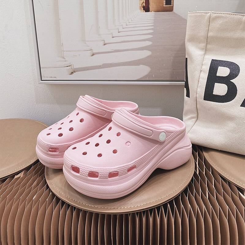 Summer Women Croc Clogs Platform Garden Shoe Sandals Height Increasing Slippers Slip On For Girl Beach Shoes Lady Slides: Pink / 37-38