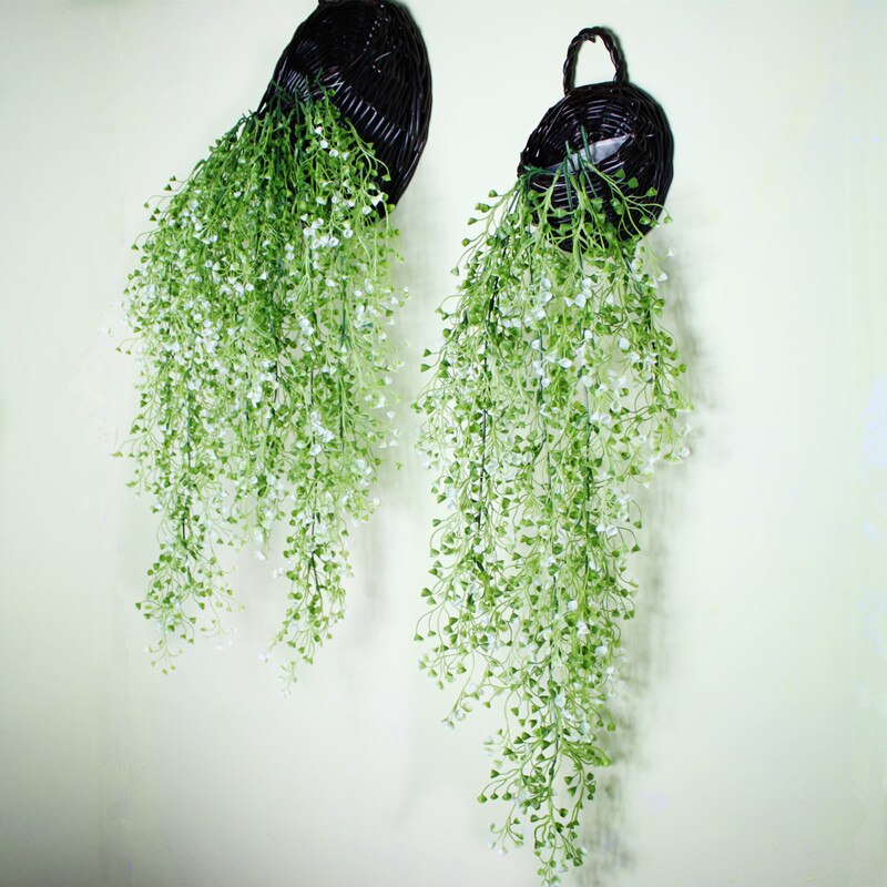 Planta Artificial colgante en 3 colores + Mini cesta de flores de mimbre para pared, accesorios para decoración del hogar, decoración del balcón