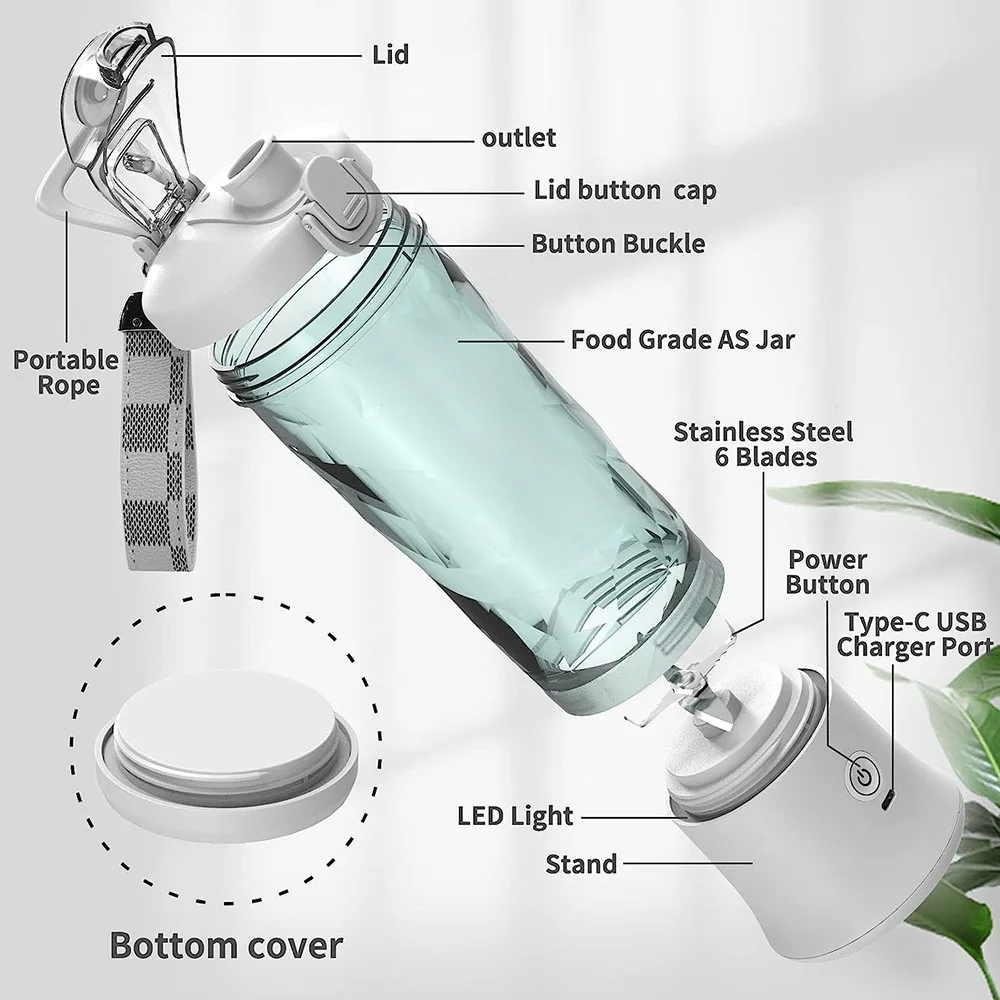 Portable Blender Juicer Multifunctional Usb Charging 600ml Electric Juicer Machine Fresh Fruit Juice Blender Smoothie Cup Bottle