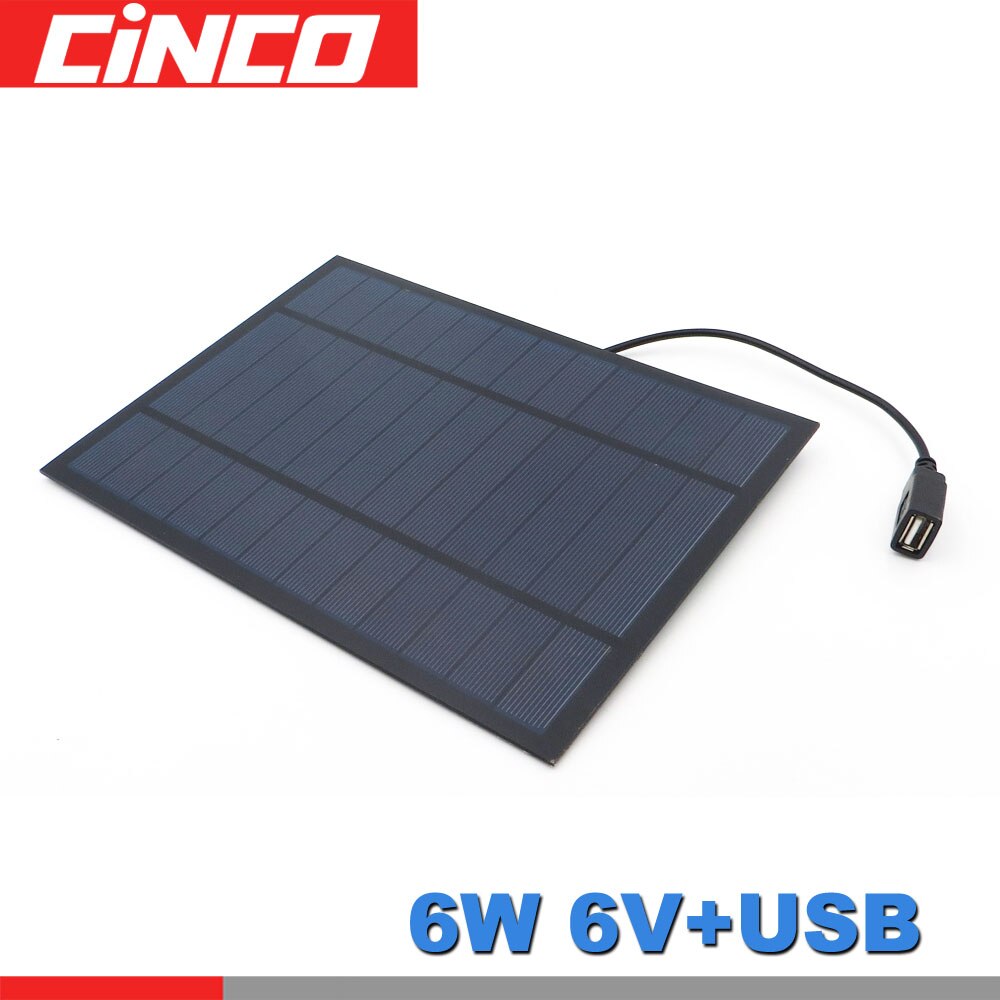 Zonnepaneel 6W 6V Solar Cell DIY Module Solar Draagbare Oplader voor USB 5V Output Mobiele Telefoon power Bank outdoor oplader