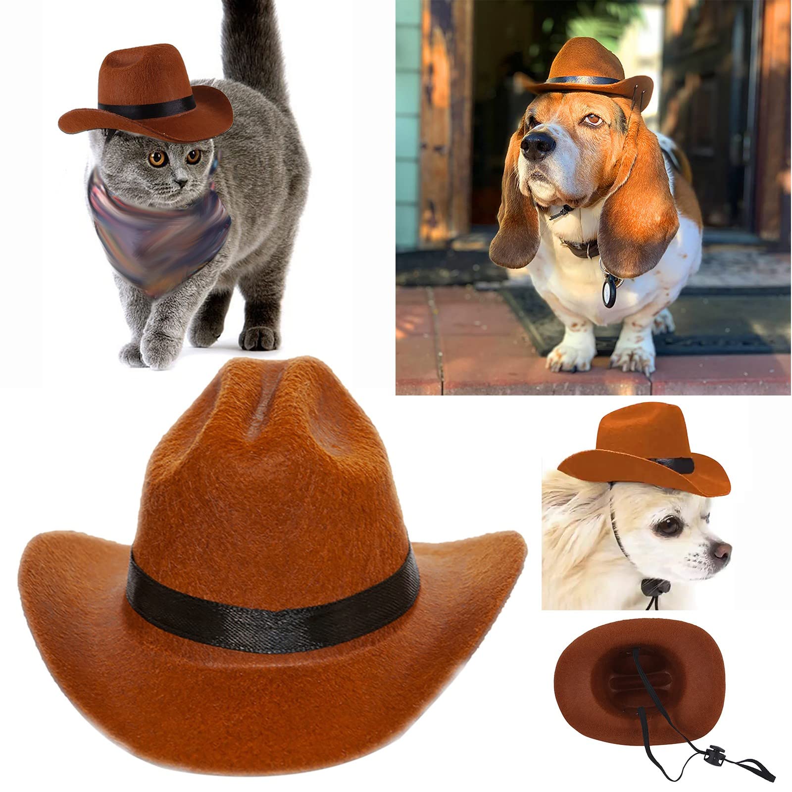 Sombrero de vaquero occidental con banda para la barbilla para mascota, sombrero divertido ajustable para perros y gatos, accesorios para mascotas