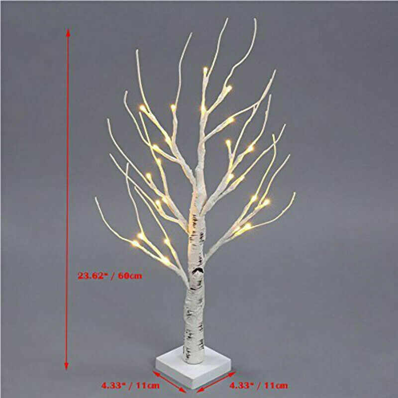 60cm Easter Tree With 24 LED Lights White Light Up Mini Twig Tree Lamp Decorations for Hanging Easter Eggs Hang Ornaments