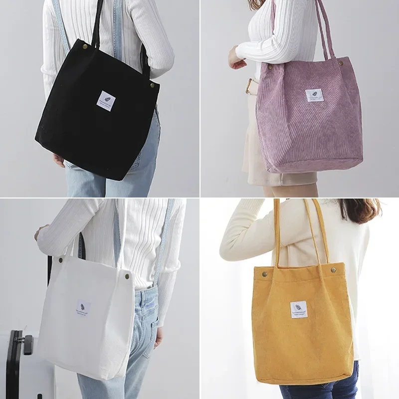Bolsos de mano de pana de gran capacidad para mujer, bolsos simples a rayas para uso diario en viajes, bolsos de mano esponjosos, para mujeres y niñas