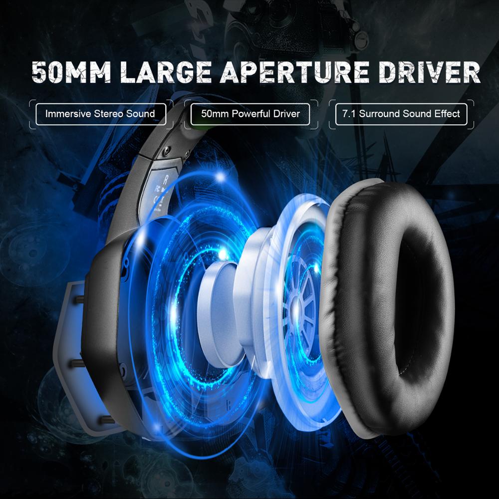 EKSA 7.1 Virtual Surround Gaming Headset Colorful LED Light Gamer Headphones With Super Bass Noise Cancelling Mic For PC PS4