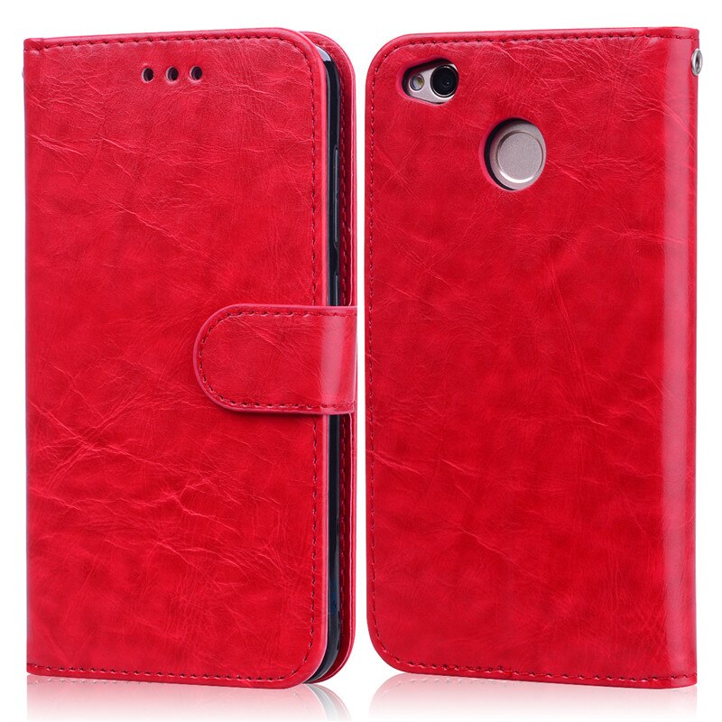 Luxe Case Voor Xiaomi Redmi 4X Lederen Portemonnee Flip Case Voor Xiaomi Redmi 4X 4 X Volledige Cover Visitekaartje slots Coque Telefoon Case: Red