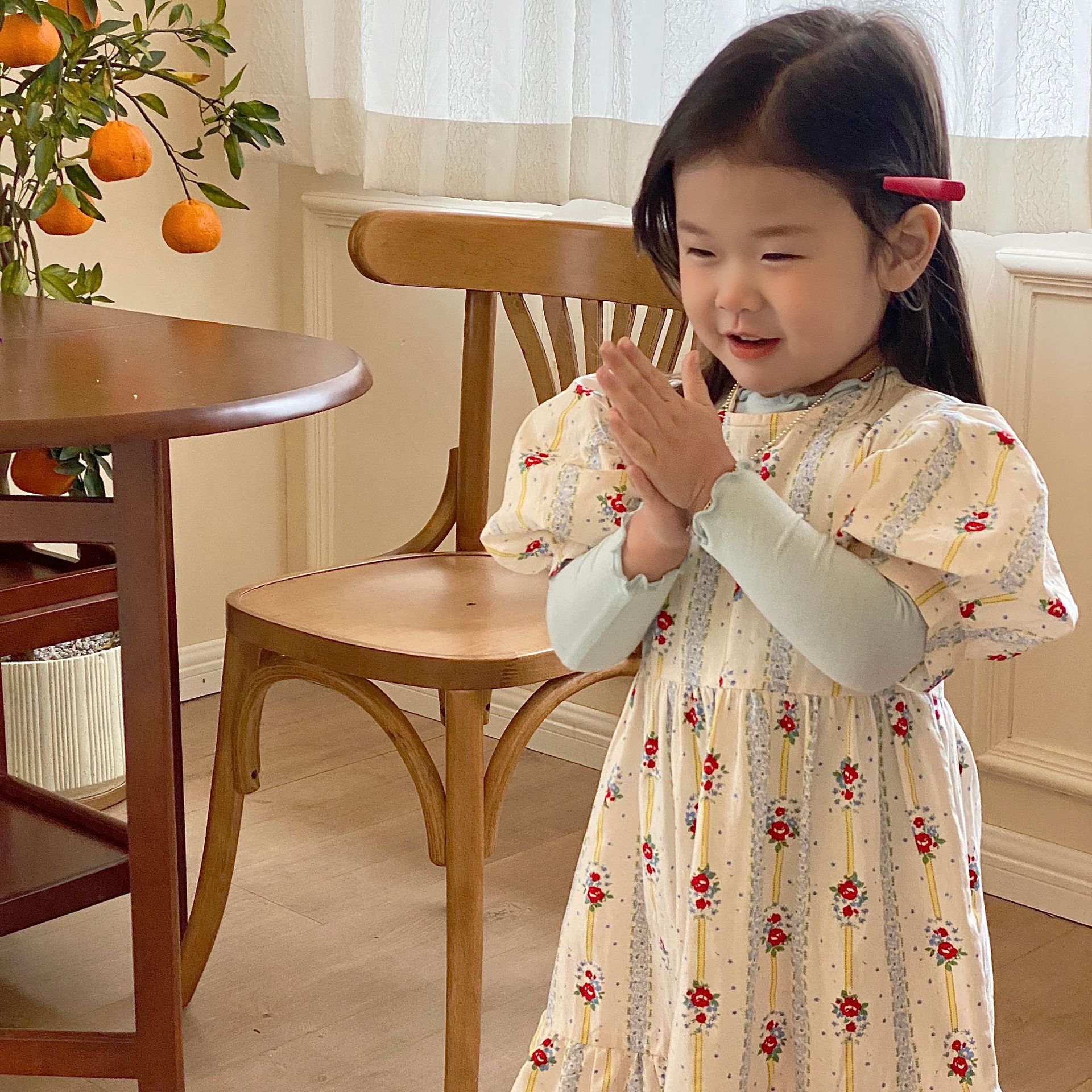 2022 Lente En Zomer Koreaanse Kinderkleding Meisjes Retro Floret Jurk Kinderen Kunnen Dragen Korte Mouwen Gebloemde Jurk