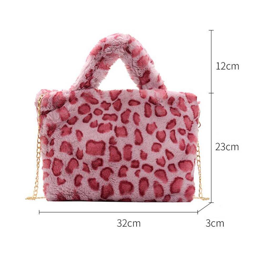 Winter Neue Schulter Tasche Frauen Leopard Weiblichen Beutel Kette Große Plüsch Winter Handtasche Totes Bote Tasche Weiche Warme Pelz taschen