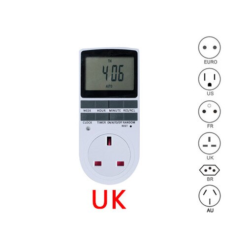 Electronic digital timer switch UK US AU EU FR kitchen timer 24 Hour cyclic programmable timing socket: UK