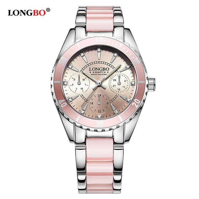 Longbo 80303 kvinder quartz ure analoge ure luksus keramiske ure: Lyserød
