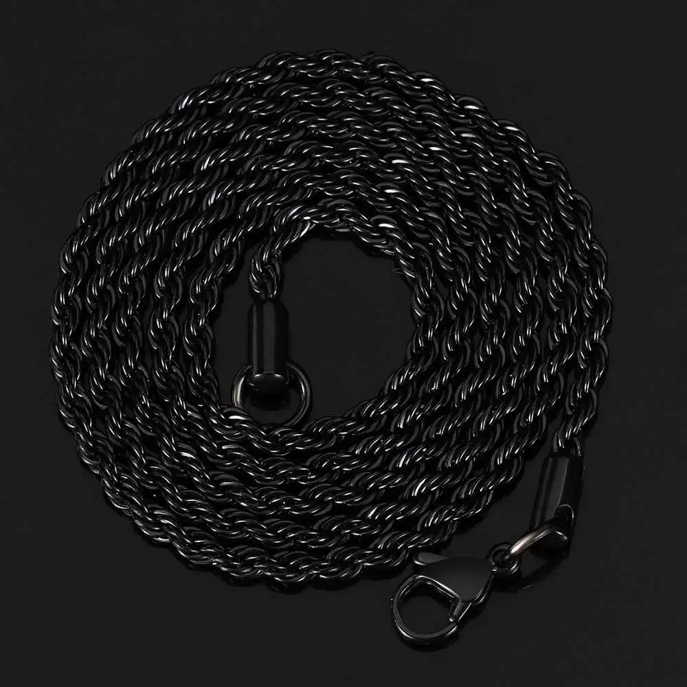 2-6 MM Klassieke Zwarte Gedraaide Touw Ketting Voor Mannen Staal Waterdichte Roestvrij Choker Vrouwen Hip Hop Sieraden