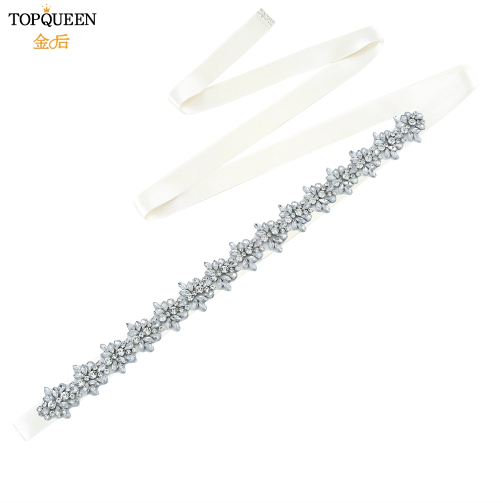 Topqueen s269 faixas de cristal de strass femininas dama de honra festa à noite cinto vestidos de noiva acessórios cintura cintos nupciais: off white ribbon