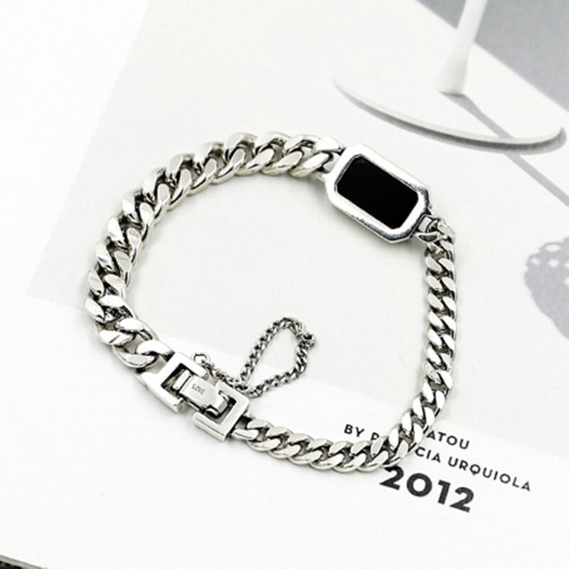 Foxanry – Bracelet chaîne Punk en argent Sterling 925 pour femmes, nouvelle tendance, Simple, rectangulaire, en Zircon noir, bijoux Hiphop, de fête