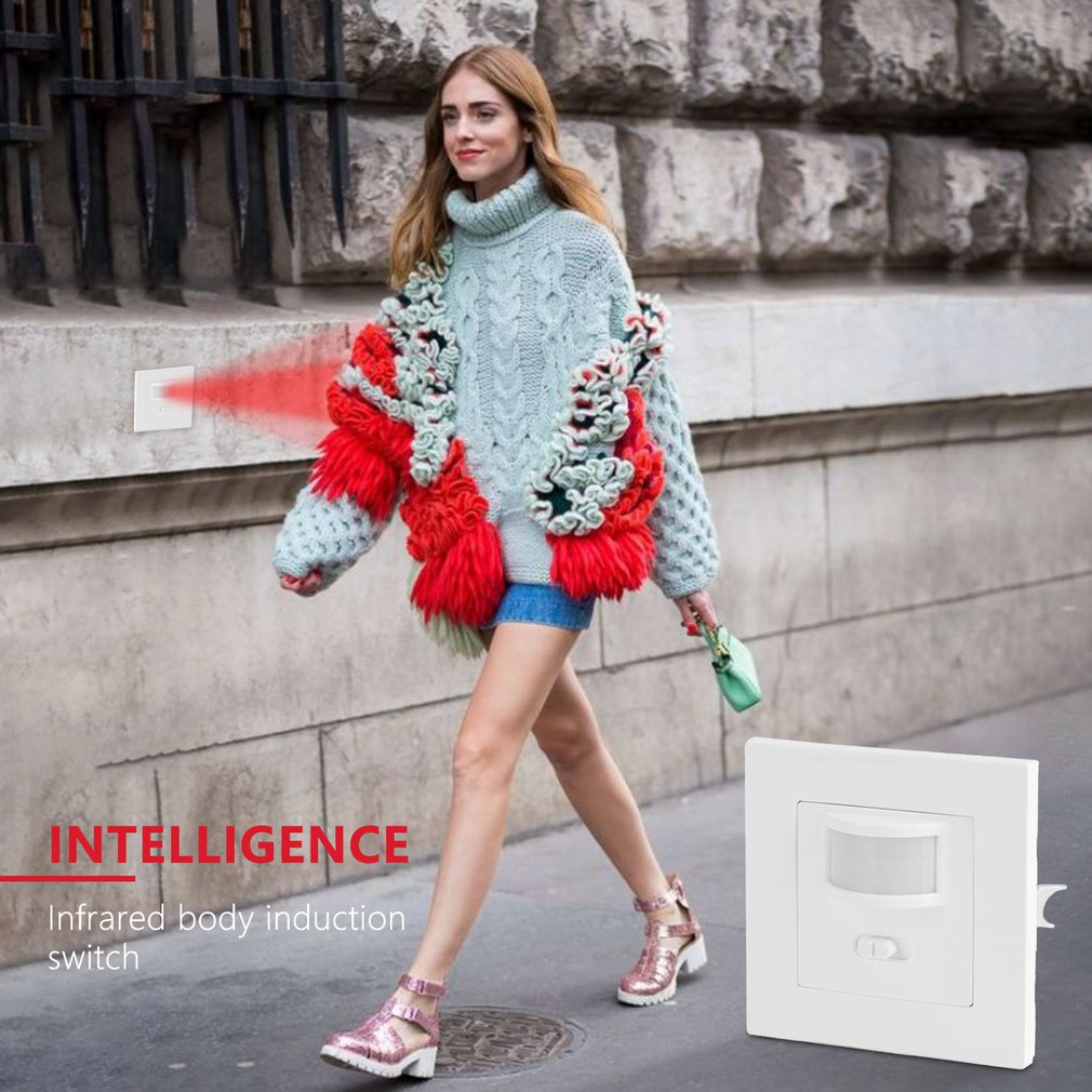 AC 110V-240V Infrared PIR Motion Sensor Recessed Wall Lamp Light Bulb Switch PVC Material Wall-mounted